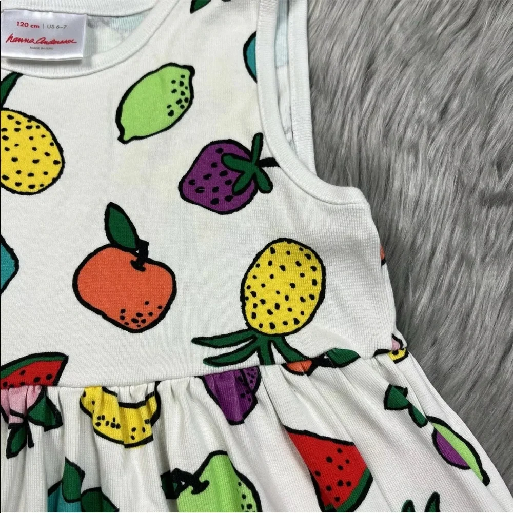 Hanna Andersson Girls White Multicolored Fruit Tank Dress 120 6-7